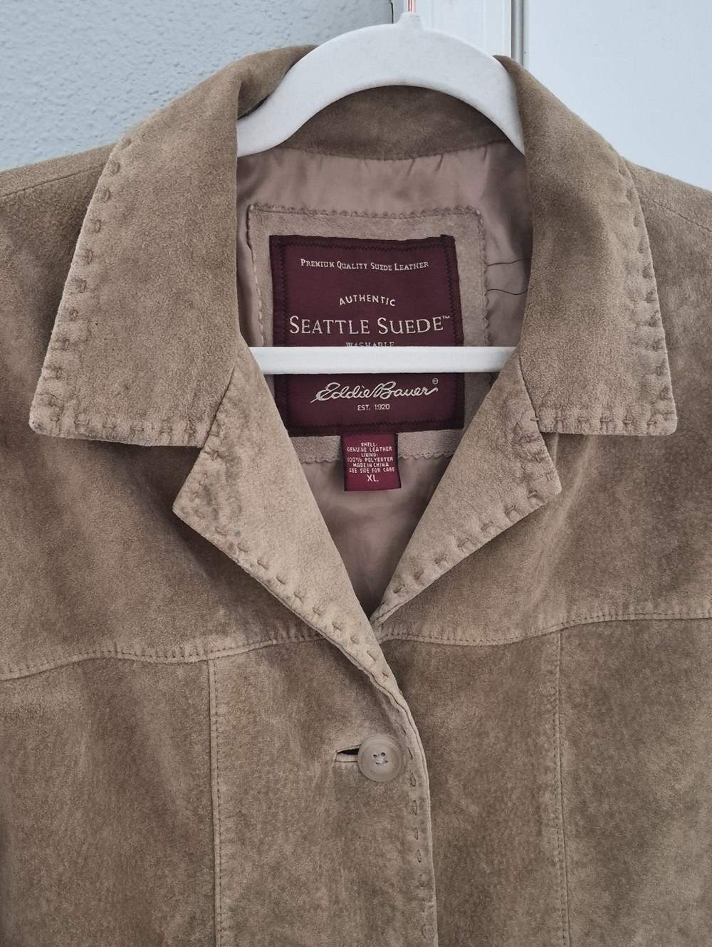 Vintage 1980s Eddie Bauer Suede Leather Jacket, XL Western Style, Latte Brown - Picture 11 of 13